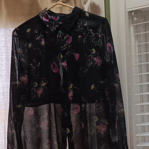 Lauren Conrad Black Dresss shirt with flowers size Small